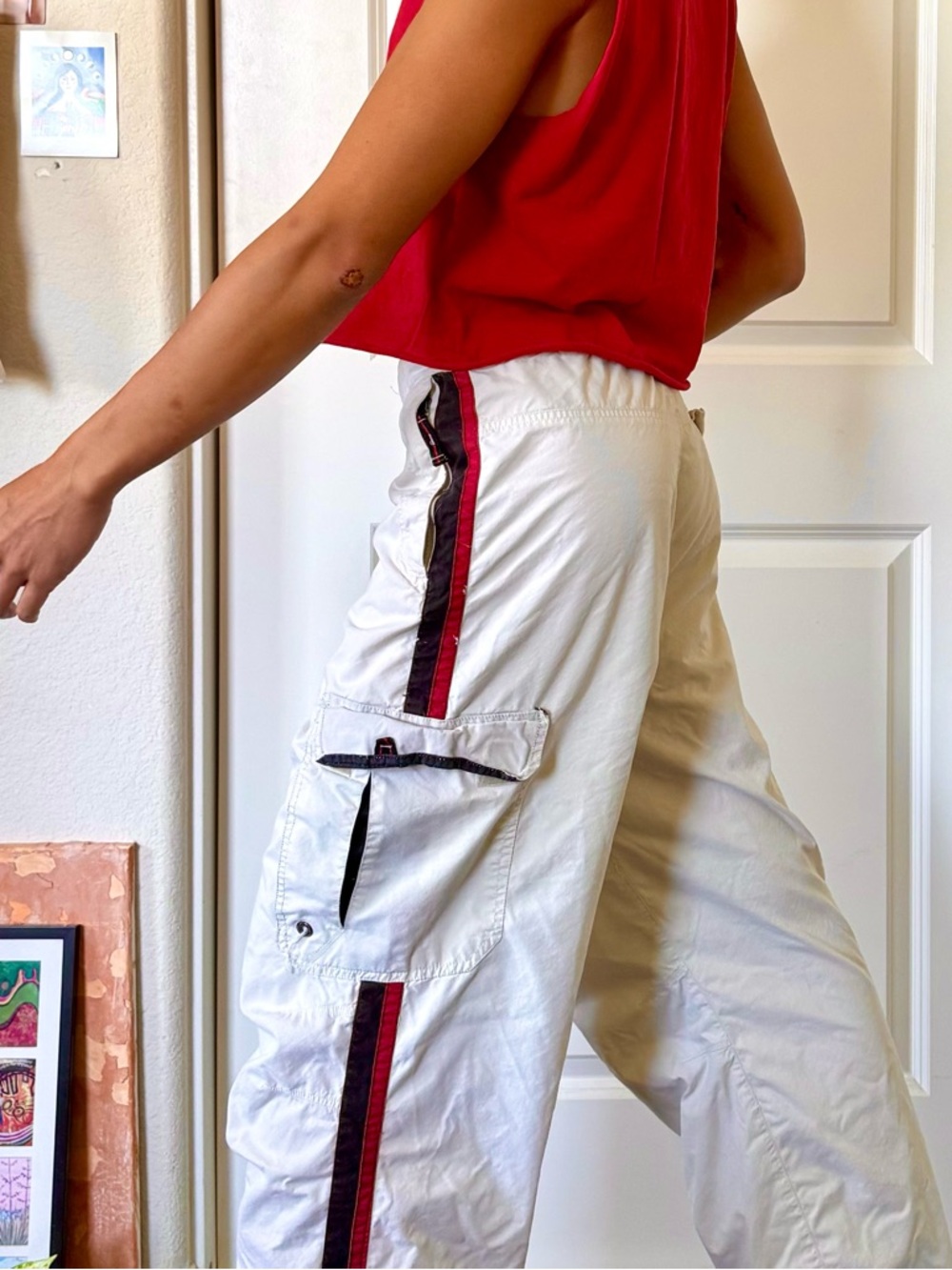 Vintage Y2K Cream Baggy Cargo Track Pants - Picture 2 of 9